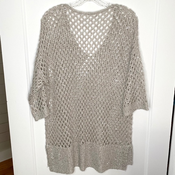 Joseph Ribkoff metallic sequined openwork tunic sweater in champagne - Size L - Picture 11 of 11
